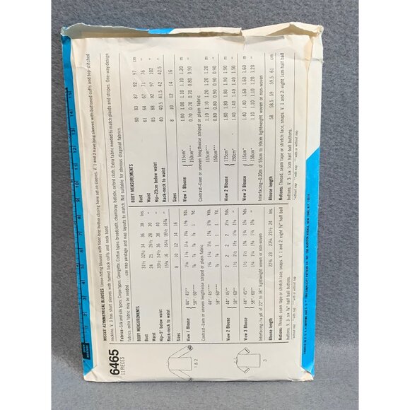 Vintage Simplicity Sewing Pattern 6465 For Misses Blouses Size 16 - uncut - Picture 2 of 2